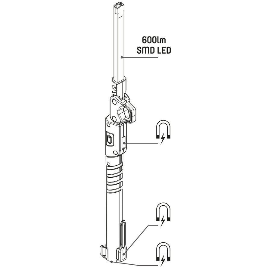LED's Work Oplaadbare Looplamp 500 - Inspectielamp - Inklapbaar & Draadloos - Met magneet en haak Bouwlampen led.gl