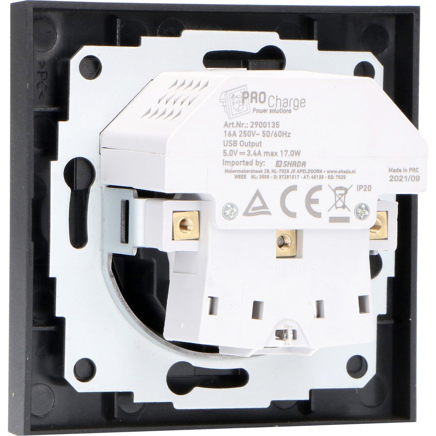 Reflex Inlegplaat voor wandcontactdoos met 2 USB - Zwart Stekkers led.gl