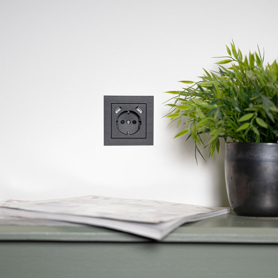 Reflex Inlegplaat voor wandcontactdoos met 2 USB - Zwart Stekkers led.gl