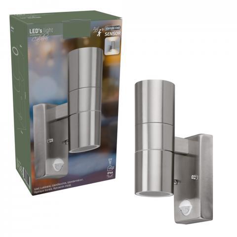 LED's Light RVS LED Buitenlamp met Bewegingssensor - 2 lichts up & down - IP44 - Zilver Buitenlampen led.gl