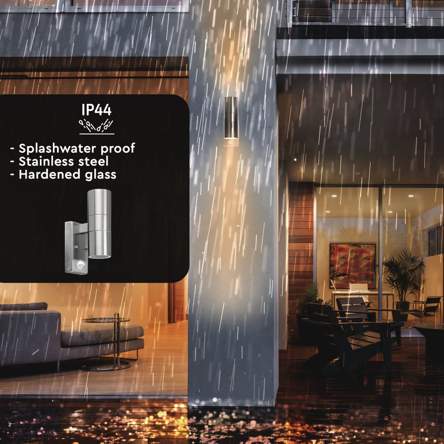 LED's Light RVS LED Buitenlamp met Bewegingssensor - 2 lichts up & down - IP44 - Zilver Buitenlampen led.gl
