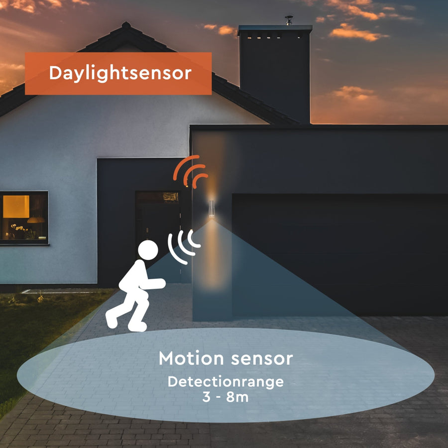 LED's Light RVS LED Buitenlamp met Bewegingssensor - 2 lichts up & down - IP44 - Zilver Buitenlampen led.gl