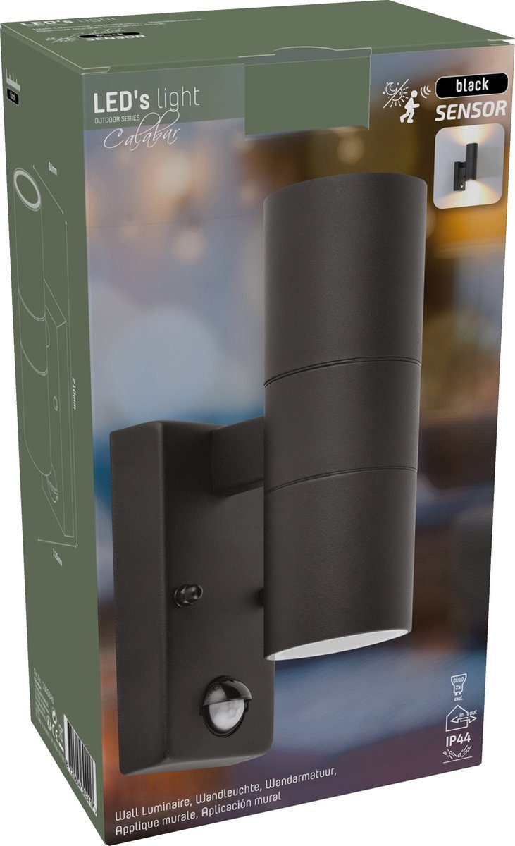 LED's Light RVS LED Buitenlamp met Bewegingssensor - 2 lichts up & down - IP44 - Zwart Buitenlampen led.gl