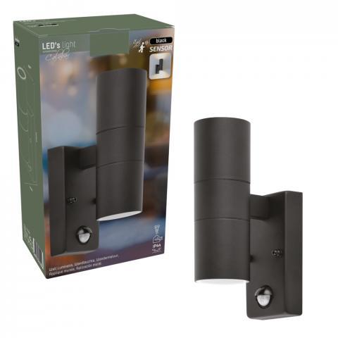 LED's Light RVS LED Buitenlamp met Bewegingssensor - 2 lichts up & down - IP44 - Zwart Buitenlampen led.gl