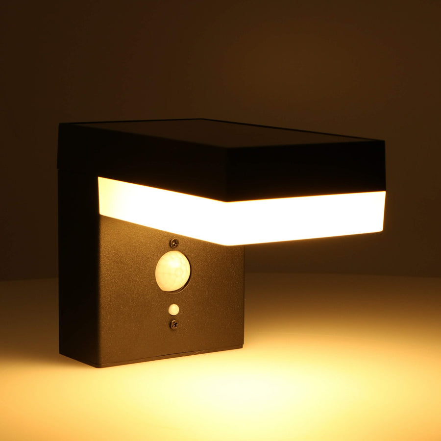LED's Light RVS Solar LED Muurlamp met Bewegingssensor - Draadloos - Vierkant - 3 standen - Zwart Buitenlampen led.gl