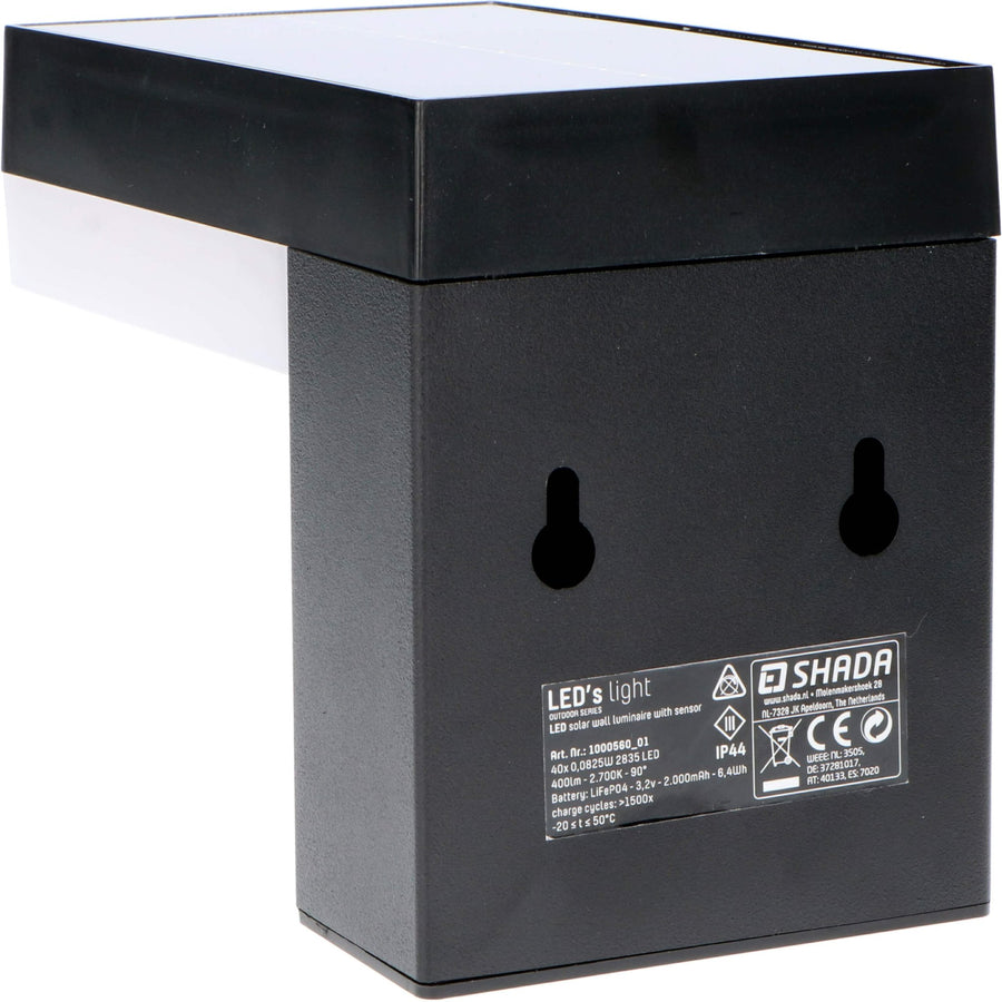 LED's Light RVS Solar LED Muurlamp met Bewegingssensor - Draadloos - Vierkant - 3 standen - Zwart Buitenlampen led.gl