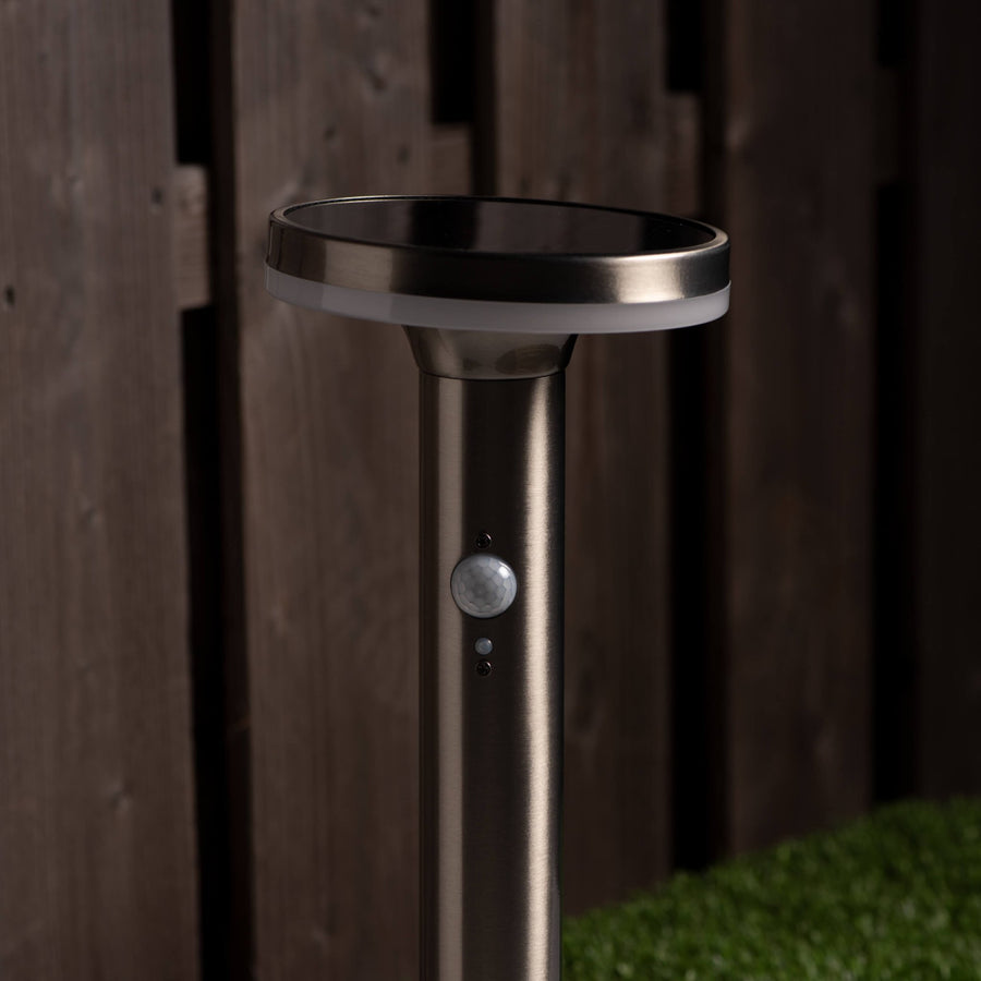 LED's Light RVS Solar LED Tuin Lantaarnpaal met Bewegingssensor - Draadloos - 3 standen - Zilver Lantaarns led.gl
