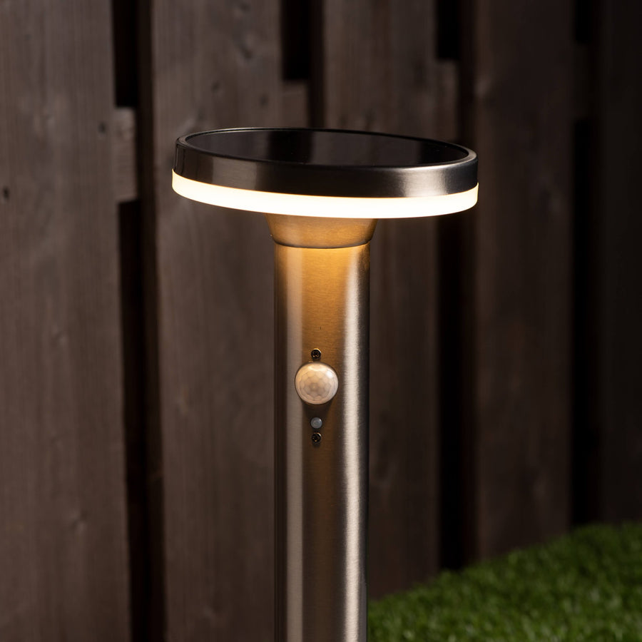 LED's Light RVS Solar LED Tuin Lantaarnpaal met Bewegingssensor - Draadloos - 3 standen - Zilver Lantaarns led.gl