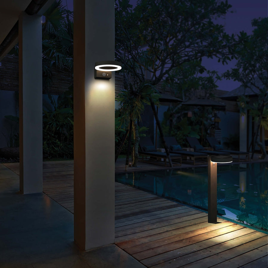 LED's Light RVS Solar LED Tuin Lantaarnpaal met Bewegingssensor - Draadloos - 3 standen - Zwart Lantaarns led.gl