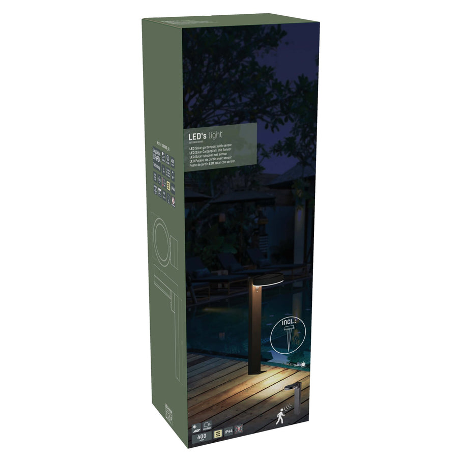 LED's Light RVS Solar LED Tuin Lantaarnpaal met Bewegingssensor - Draadloos - 3 standen - Zwart Lantaarns led.gl