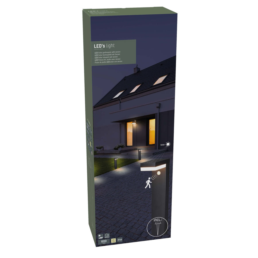 LED's Light RVS Solar LED Tuinlamp Paallamp met Bewegingssensor - Draadloos - 3 standen - Zwart Buitenlampen led.gl