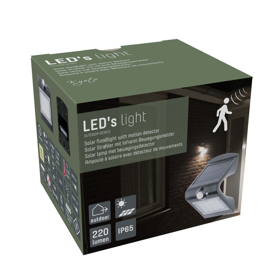 LED's Light Solar LED Buitenlamp met Bewegingssensor 220 - 3 lichtstanden - Automatisch aan/uit - Zwart Buitenlampen led.gl
