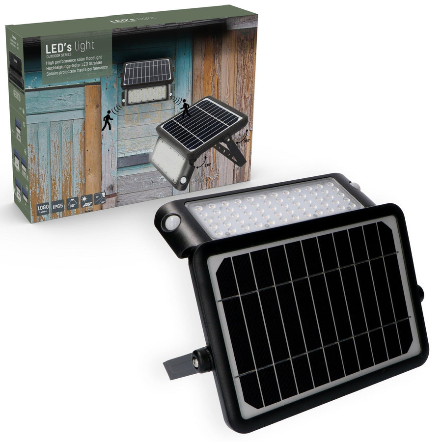 LED's Light Solar LED Schijnwerper met Bewegingssensor - 3 standen - Draadloos - 1080 Lumen - Zwart Buitenlampen led.gl