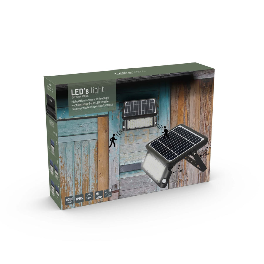 LED's Light Solar LED Schijnwerper met Bewegingssensor - 3 standen - Draadloos - 1080 Lumen - Zwart Buitenlampen led.gl