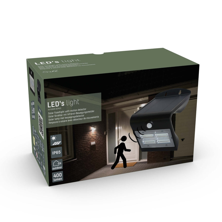 LED's Light Solar LED Buitenlamp met Bewegingssensor 400 - 3 lichtstanden - Automatisch aan/uit - Zwart Wandlampen led.gl