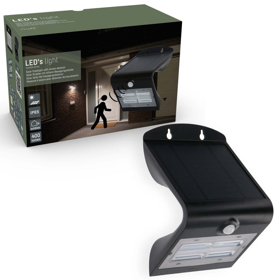 LED's Light Solar LED Buitenlamp met Bewegingssensor 400 - 3 lichtstanden - Automatisch aan/uit - Zwart Wandlampen led.gl