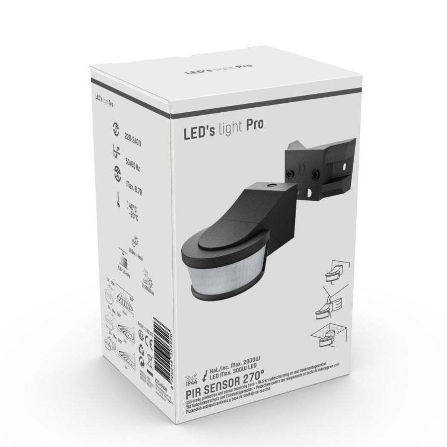 LED's Light Pro Bewegingssensor met Hoekbeugel Universeel - 12 meter bereik - Zwart Sensoren led.gl