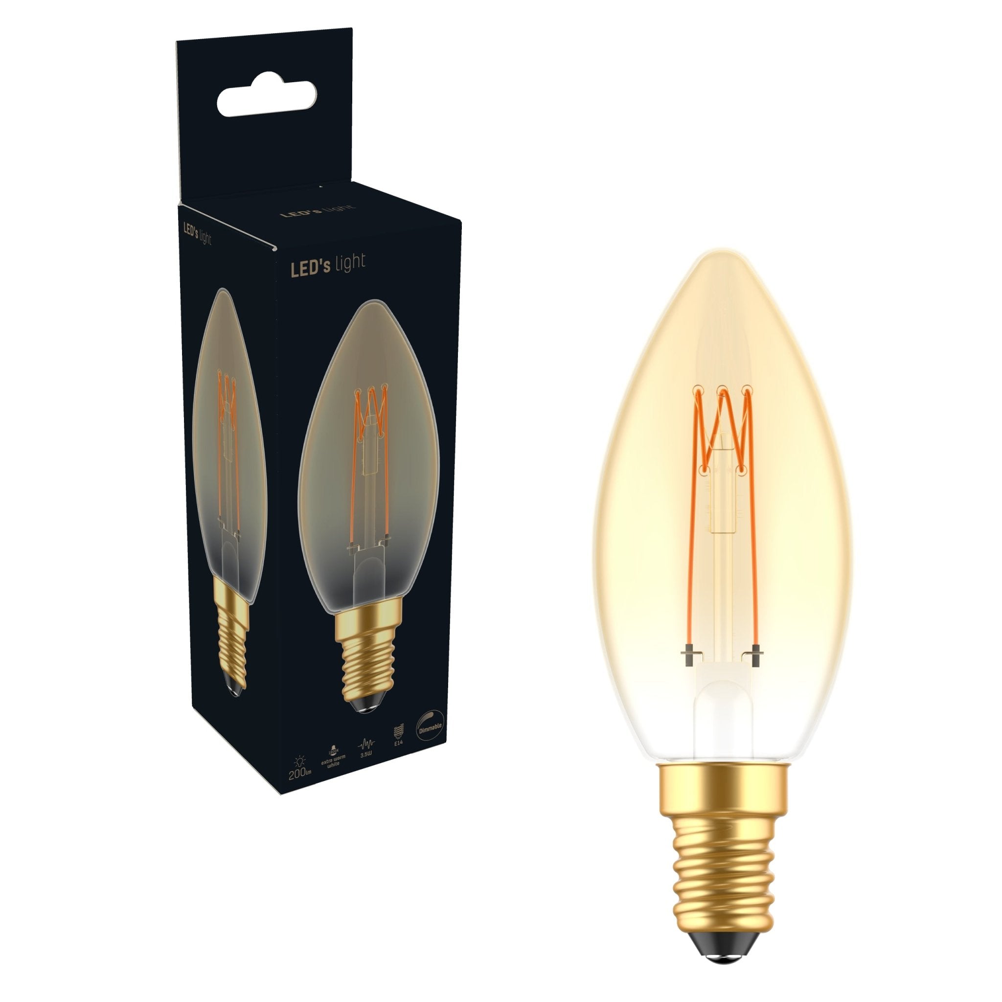 LED's Light LED Kaarslamp goud E14 - Gloeilamp design - Dimbaar extra warm wit - 1800K Decoratieve Lichtbronnen led.gl